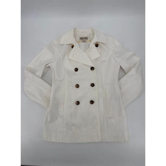 Michael Kors White Double Breasted Raincoat with Tortoise Shell Buttons Medium - Picture 9 of 9